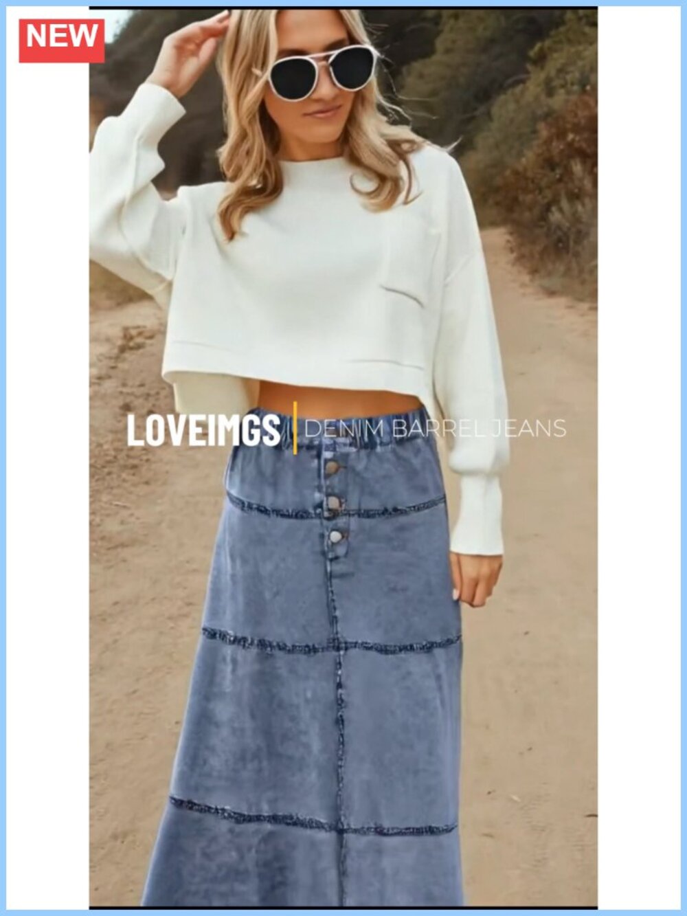 Women's High Waist Denim Maxi Skirt A-Line Tiered Patchwork Western - Picture 6 of 6